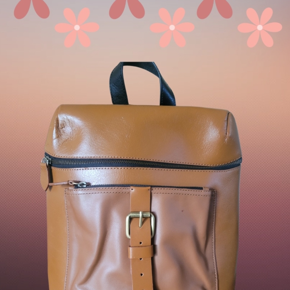 Kelsi Dagger Tan Leather Backpack with Gold Buckle